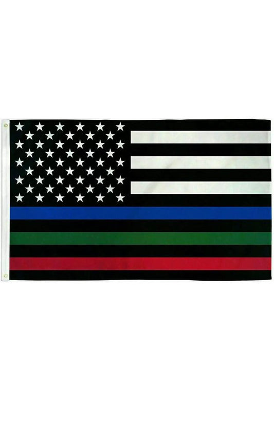 USA Thin Red, Blue & Green Line 3x5ft Flag - Grommets - Police - Fire - Military 3x5FT