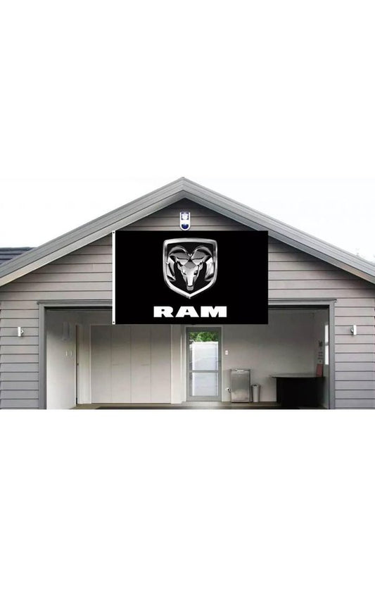 Dodge RAM Flag Racing Car Show Logo Garage Wall Shop Room Decor Black US 3x5FT