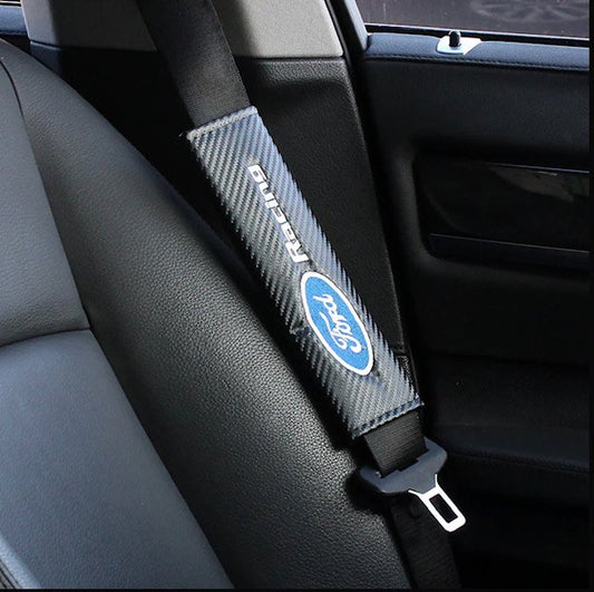 FORD RACING Carbon Look Seat Belt Cover Shoulder Pads Embroidery Logo ( 2pc/Set)