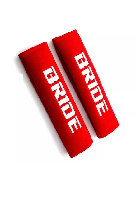 BRIDE Racing JDM Red Soft Cotton Embroidery Seat Belt Cover Shoulder Pads 2PCS