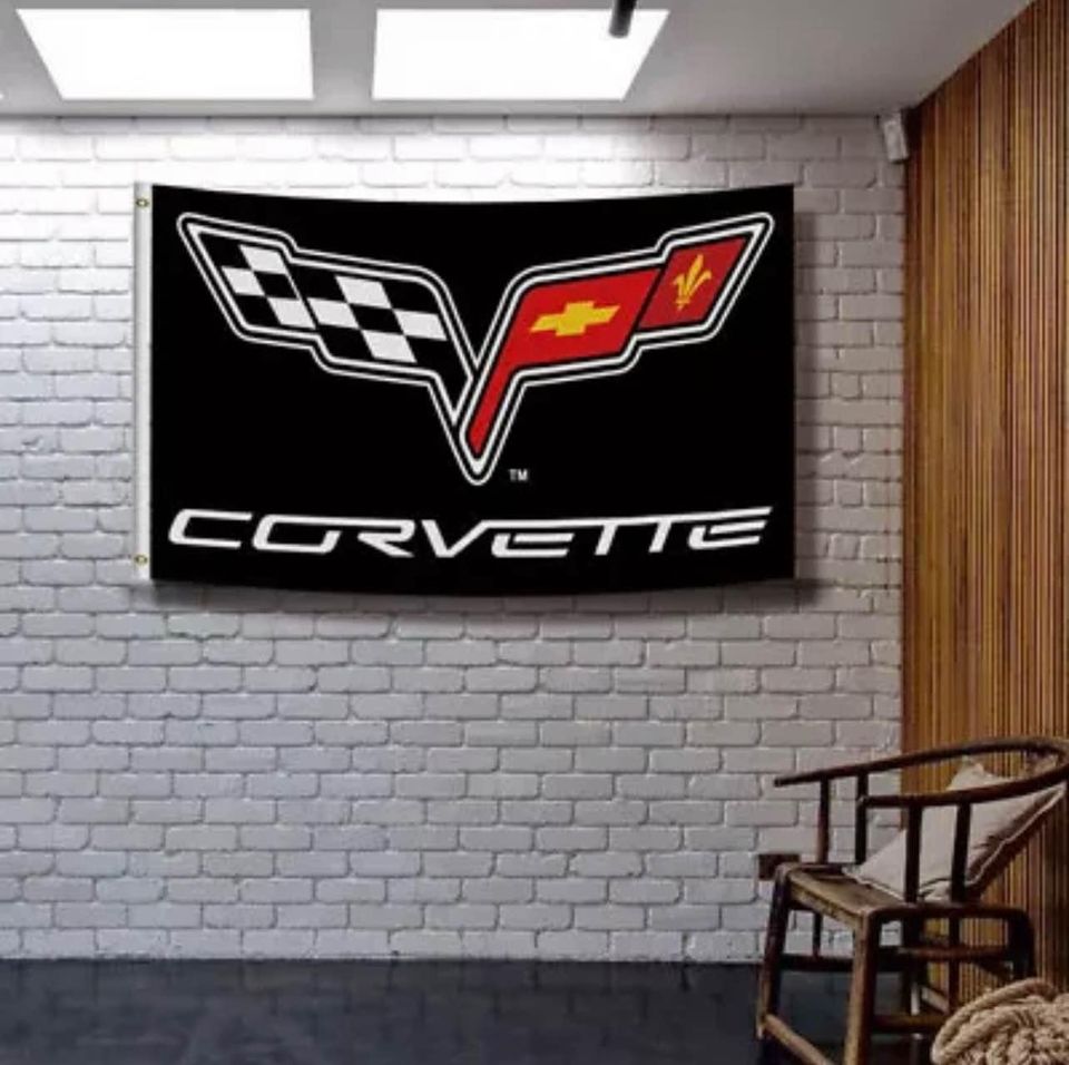 Corvette Rally Flags Chevrolet Corvette Banners & Flags Racing Car Show For Garage Wall Dec ...