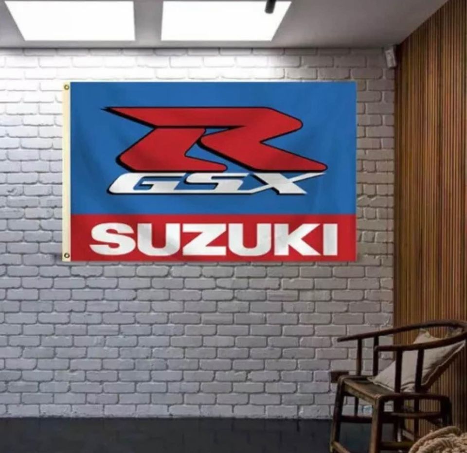 Bandiera Suzuki 3x5 Piedi Con Logo - Per Motocross, Box Auto, Garage - Impermeabile - Foto 2