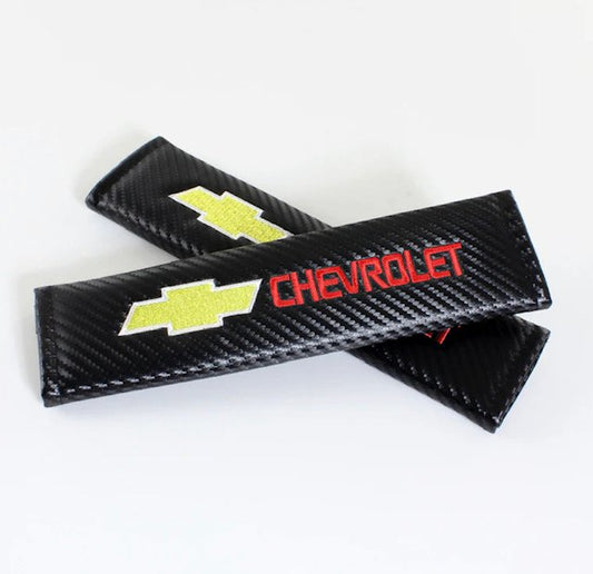 CHEVROLET 2PCS Carbon Look Embroidery Logo Seat Belt Cover Shoulder Pads Choose: Red/White letters