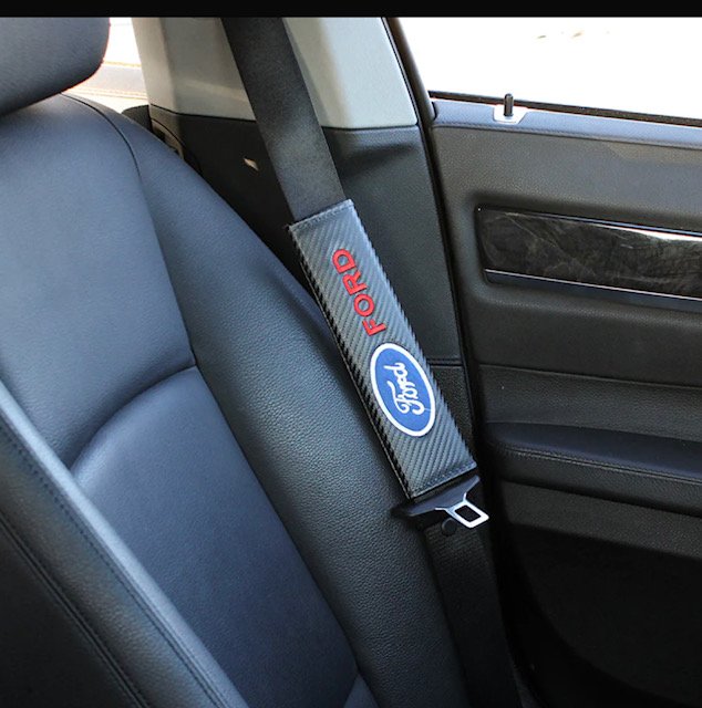 FORD RACING Carbon Look Seat Belt Cover Shoulder Pads Embroidery Logo ( 2pc/Set)