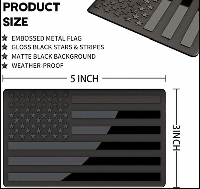 American Flag Decal for Car, Truck or SUV,3D Metal American Flag Emblem Decal, Black, NEW (2Piece)